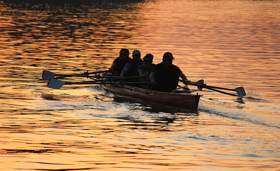 sunset-rowing-paddle-boat-dusk-water-boat